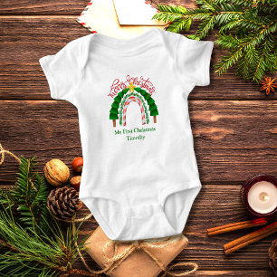 Body Para Bebê Arco-íris de Natal Vermelho Verde Meu 1º Natal