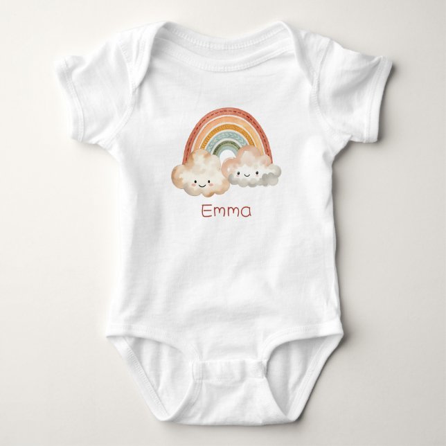Body Para Bebê Arco-Íris e Nuvens Cutas Personalizados (Frente)