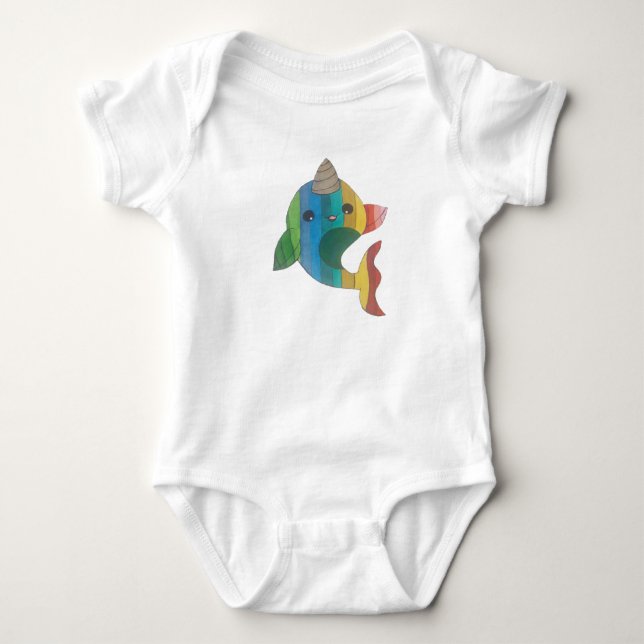 Body Para Bebê Arco-íris Narwhal (Frente)