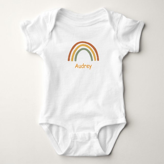Body Para Bebê Arco-íris Neutro Nome Personalizado (Frente)