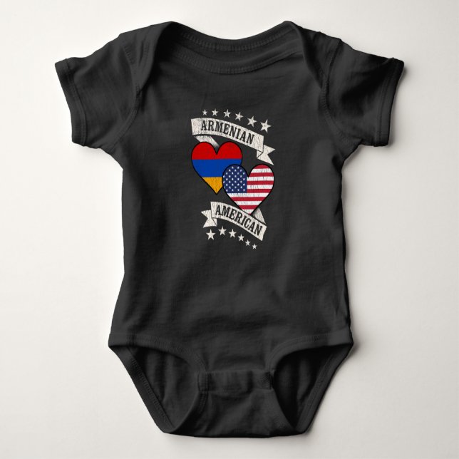 Body Para Bebê Armênio americano Heart Flags Armênia América (Frente)