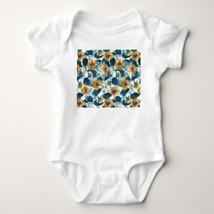 Body Para Bebê Art Nouveau, padrão floral.