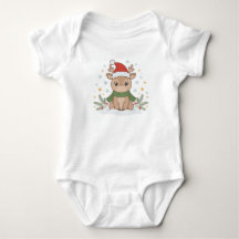 Arte de Bodysuit de Natal com Rena Bebê e Chapéu d