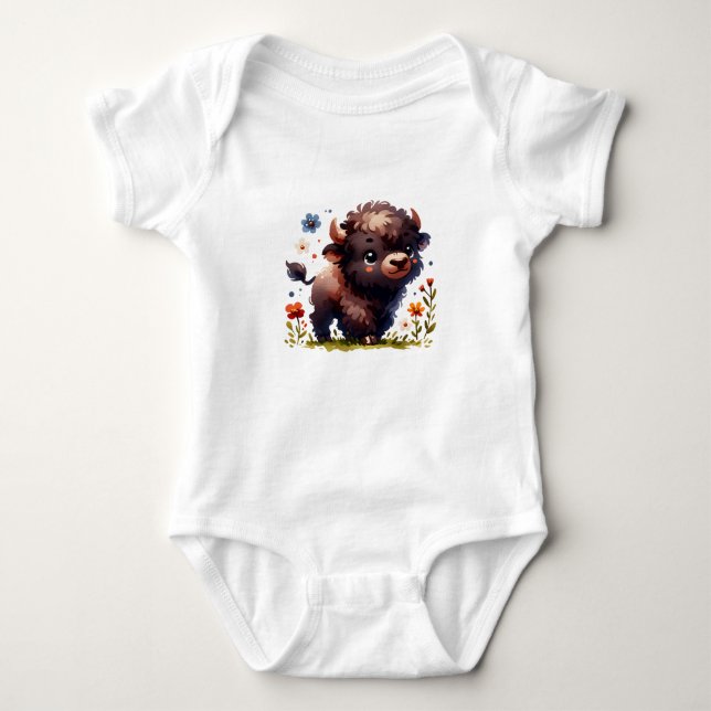 Body Para Bebê Arte de Búfalo Bebê Kawaii (Frente)