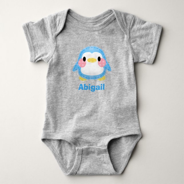 Body Para Bebê Arte de Pinguim Personalizada com Estilo de Patchw (Frente)