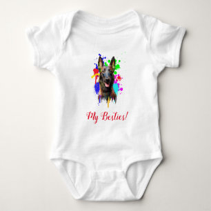 Body Para Bebê Arte Esmagada Cachorro Malinois Bebê Roupa