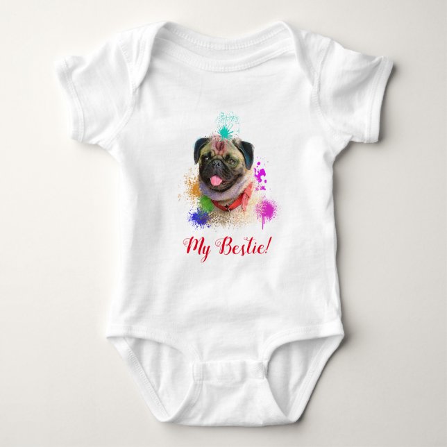 Body Para Bebê Arte Espalhada Pug Cachorro Cachorro Bebê Roupa (Frente)