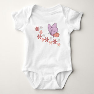 Body Para Bebê Arte floral de borboleta-branca