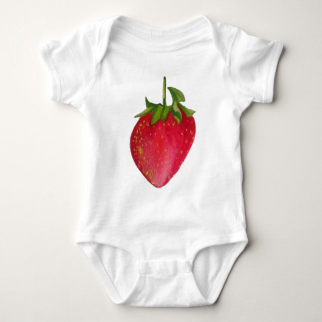 Body Para Bebê Arte macro de fruta aquosa Juicy Strawberry (Frente)