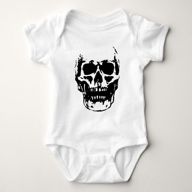 Body Para Bebê Arte Pop de Caveira Preto e Branco (Frente)