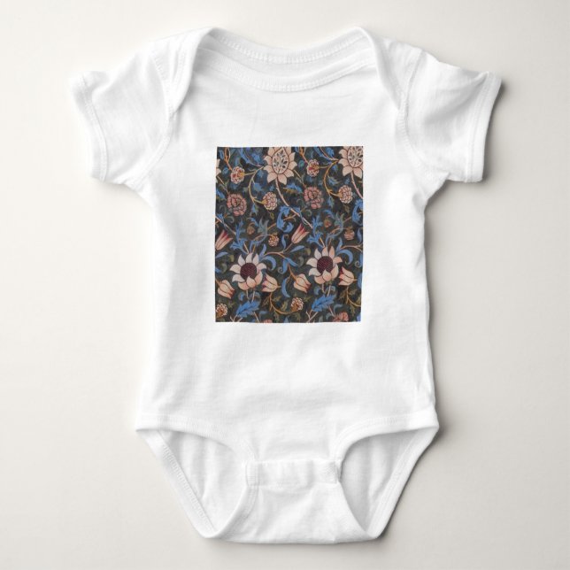 Body Para Bebê Arte Têxtil Floral Evenlode de William Morris (Frente)