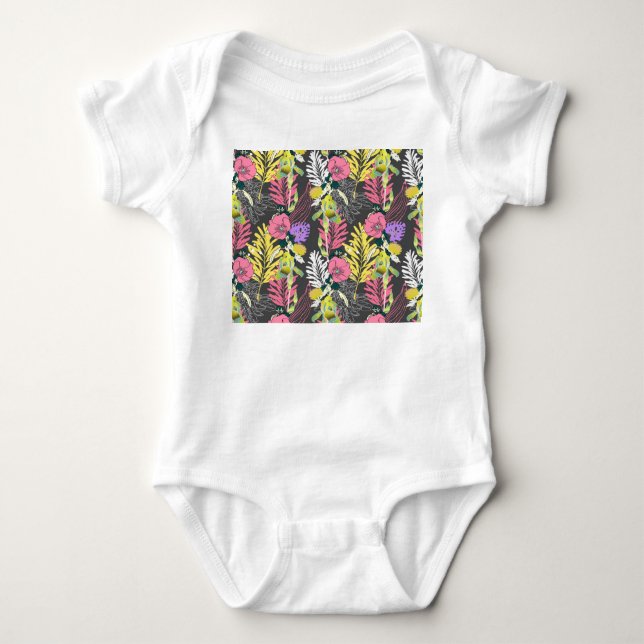 Body Para Bebê Arte Tropical Flor: Padrão Original. (Frente)