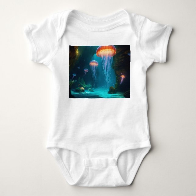 Body Para Bebê Artistic Jellyfish T-Shirt - Ethereal Glow on Dark (Frente)