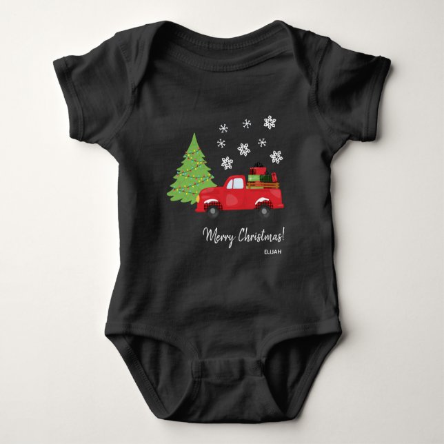 Body Para Bebê Árvore de Natal Caminhão Antigo Feliz Natal Famíli (Frente)
