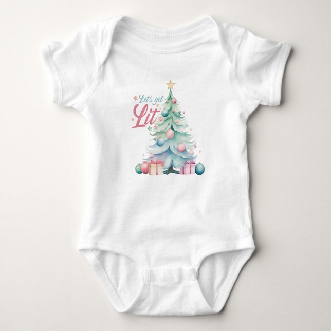 Body Para Bebê Árvore de Natal de Pastel (Frente)