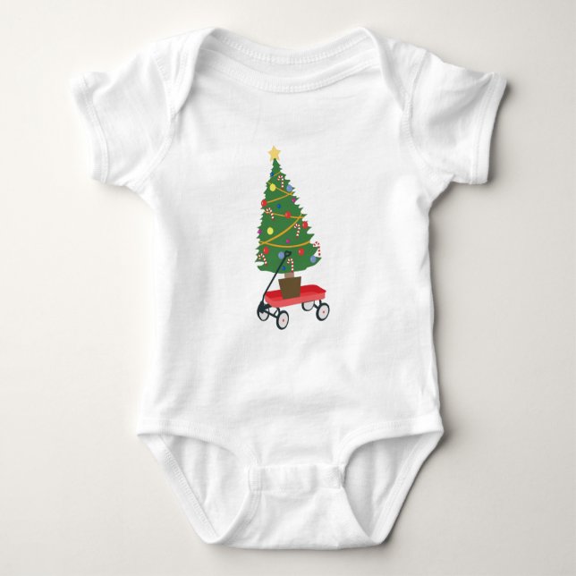 Body Para Bebê Árvore de Natal em um Carrinho (Frente)