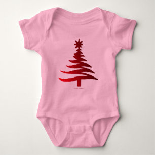 Body Para Bebê Árvore de Natal Moderna Estêncil Impressão Vermelh