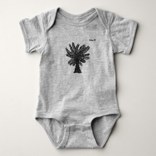 Body Para Bebê Árvore Palm Personalizada Preta e Cinza (Frente)