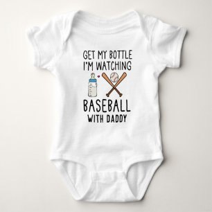 Body Para Bebê Assistindo beisebol com papai Beisebol engraçado