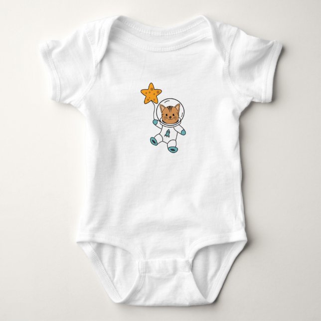 Body Para Bebê Astronauta Cat Planet Moon Star Space (Frente)