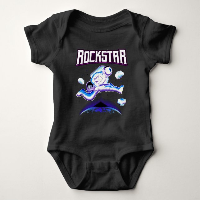 Body Para Bebê Astronauta Rockstar tocando violão no espaço baby  (Frente)
