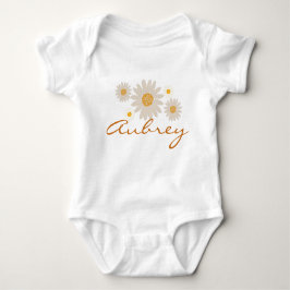 Body Para Bebê Aubrey name reveal retro daisy boho flower design