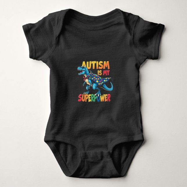 Body Para Bebê Autismo É Meu Superpoder Dinossauro Autismo Consci (Frente)