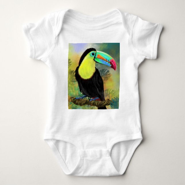 Body Para Bebê Ave Tropical Toco Toucan Exótica - Pintura Migrada (Frente)