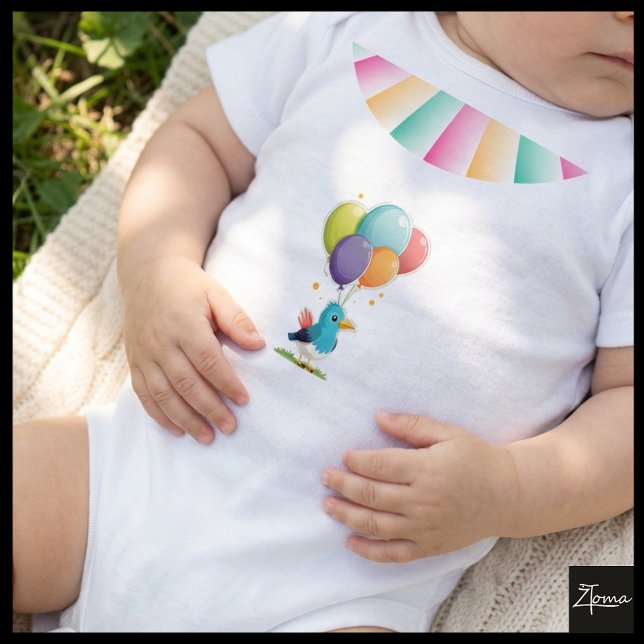 Body Para Bebê Aves voando com balões (Criador carregado)