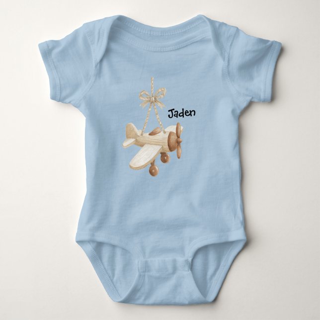 Body Para Bebê Avião Marrom Creme (Frente)
