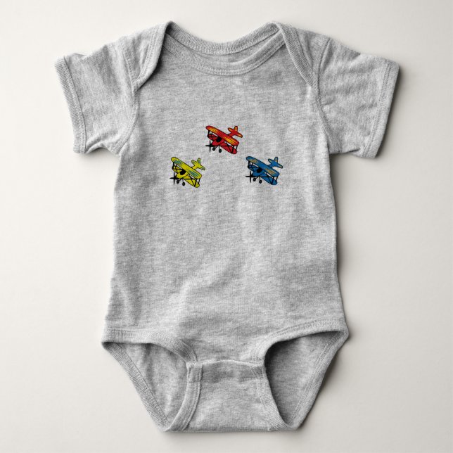 Body Para Bebê Aviões, bébé, uma peça, biplano (Frente)
