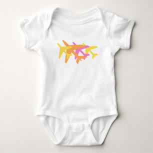 Body Para Bebê Aviões Coloridos rosa amarelo laranja voando bebê