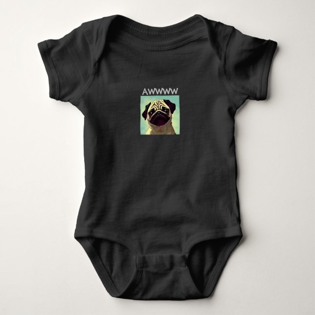 Body Para Bebê Awww Cutest Pug Ever Cute Puppy Adorable Cartoon (Frente)