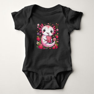 Body Para Bebê Axolotl Bebendo Japonês Leite de Morango