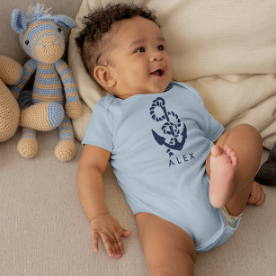Body Para Bebê Azul ancorado náutico personalizado