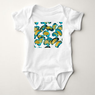 Body Para Bebê Azul aquarela, turquesa, arte dourada.
