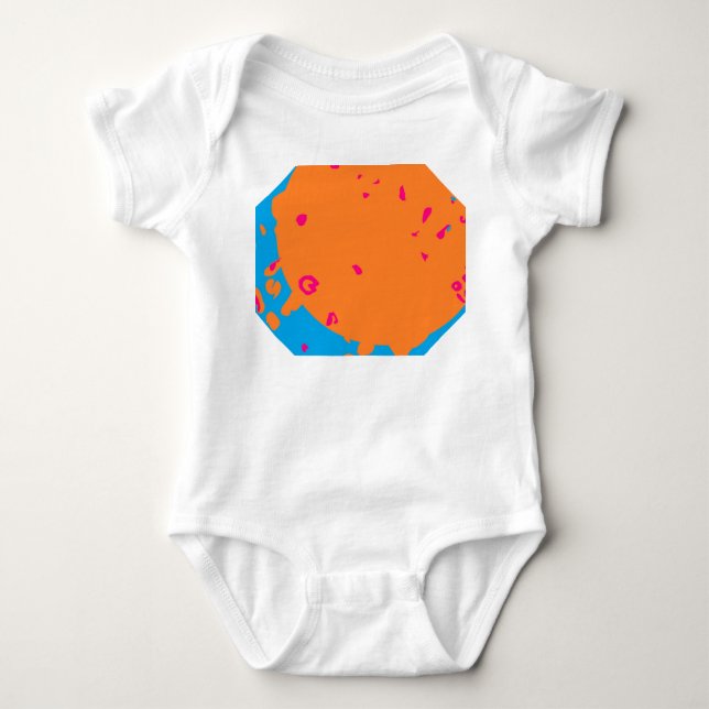 Body Para Bebê Azul bebê e design redondo laranja pálido (Frente)