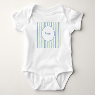 Body Para Bebê Azul Clássico e Nome Circundado Personalizado em V