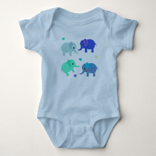 Body Para Bebê Azul e Elefantes Verdes Bebê Bodô