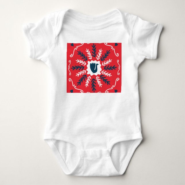 Body Para Bebê Azulejo de Natal Folk Doodle Art (Frente)