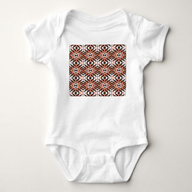 Body Para Bebê Azulejo tradicional, geometria étnica dos corais. (Frente)