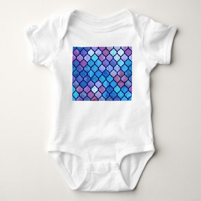 Body Para Bebê Azulejos árabes geométricos com Abstrato de Aquare (Frente)