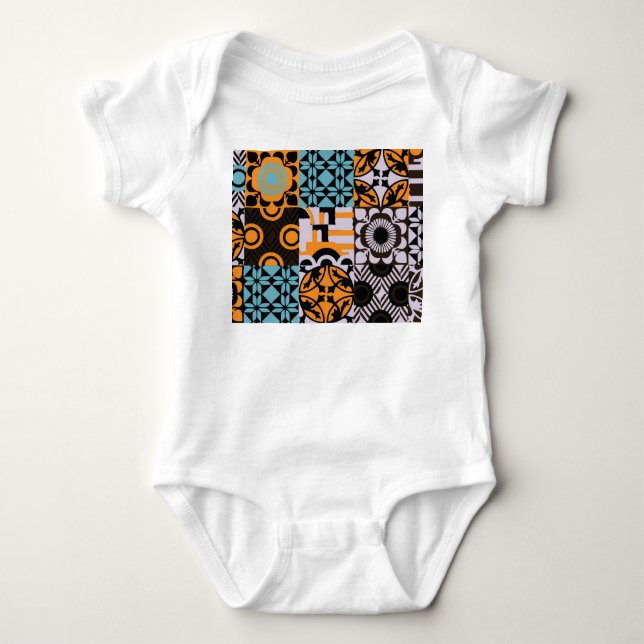 Body Para Bebê Azulejos de vindima: detalhes decorativos complexo (Frente)