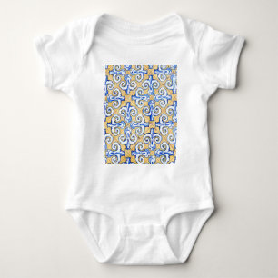 Body Para Bebê Azulejos Espanhóis - Azulejo Azul, Amarelo e Bran