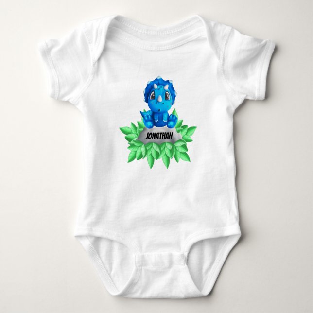 Body Para Bebê Baby Blue Triceratops Dinossauro (Frente)