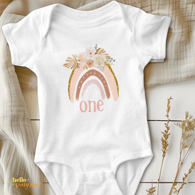 Body Para Bebê Baby Bodysuit A First Birthday, Boho Raimbow (Baby Bodysuit Boho Raimbow, 1st Birthday)