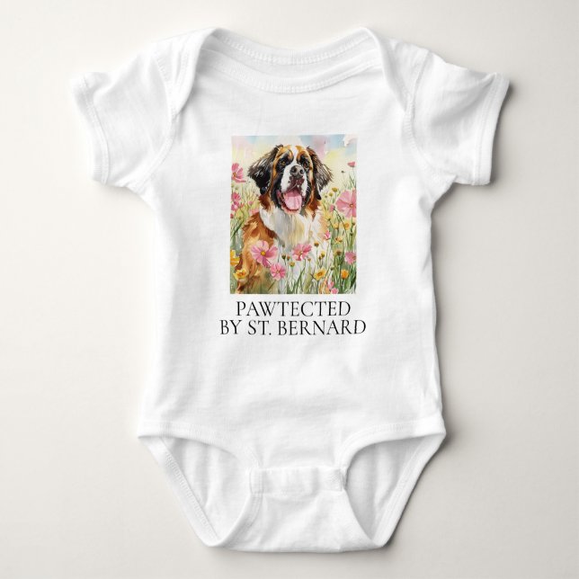 Body Para Bebê Baby Bodysuit – Pawtected by Saint Bernard (Frente)