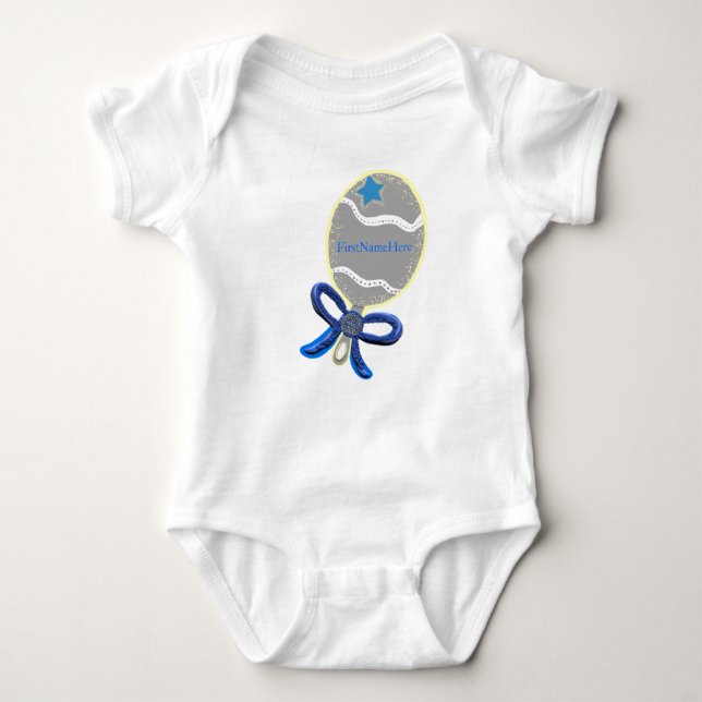 Body Para Bebê Baby Boy Blue Arco Rattle T-Shirt - Nome PERSONALI (Frente)