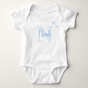 Body Para Bebê Baby Boy First Name Blue Monograma Heart