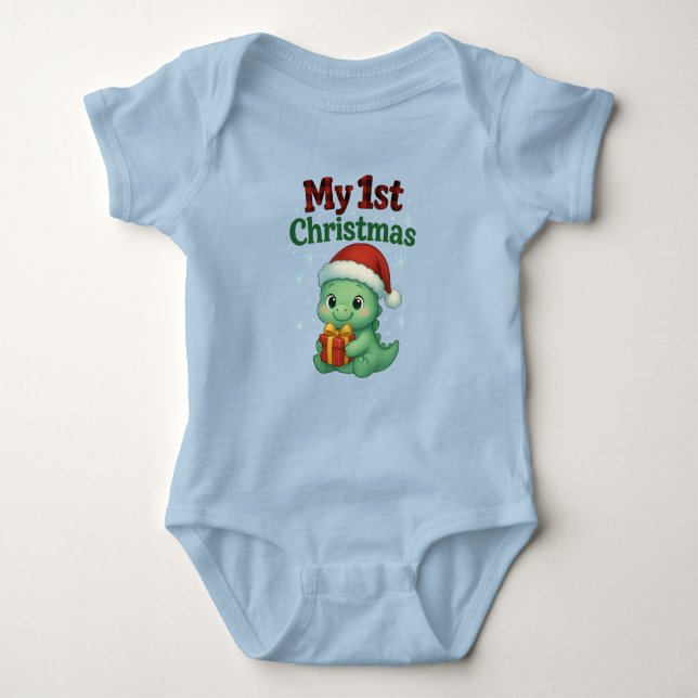 Body Para Bebê Baby Boy My 1st Christmas Dino (Frente)